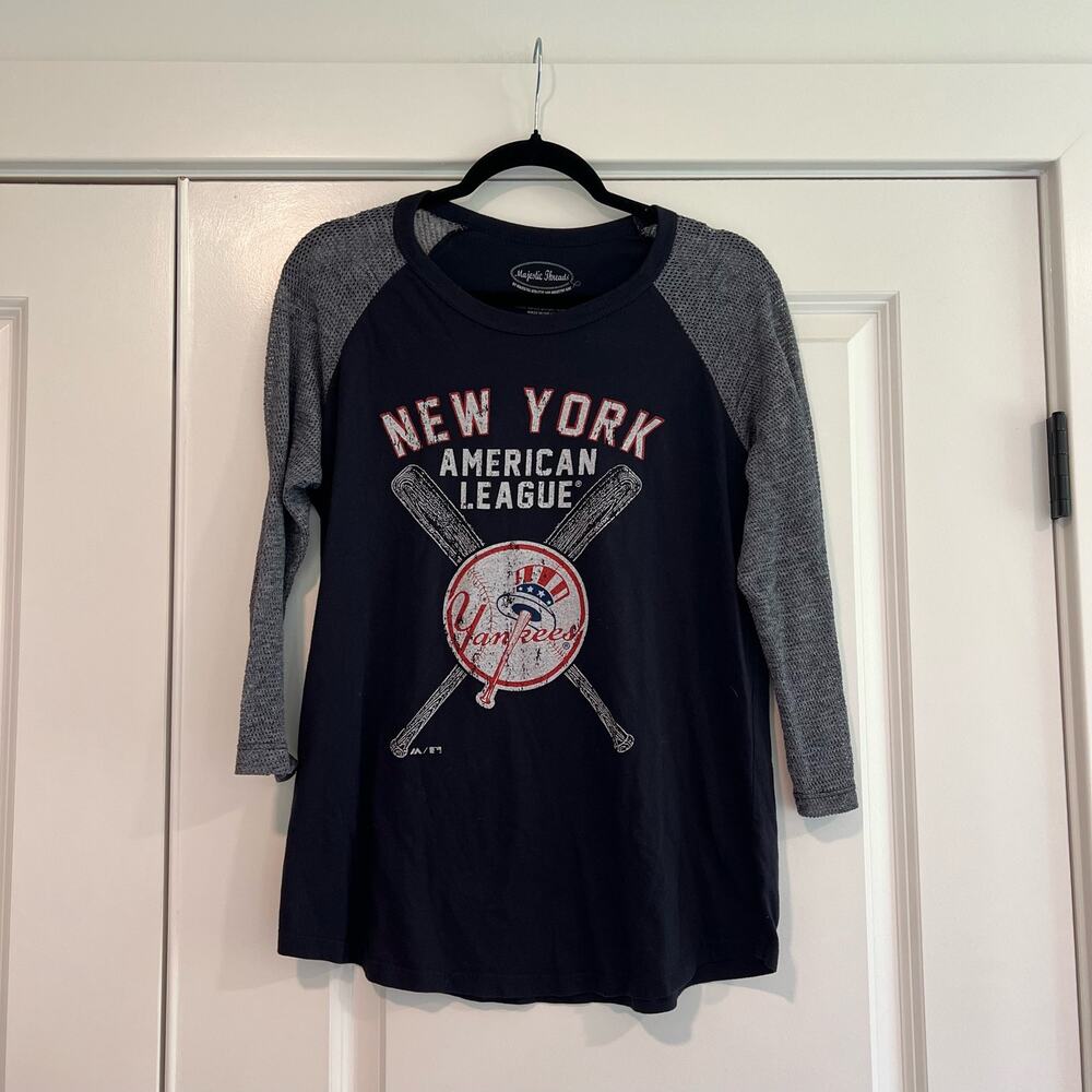 Majestic Threads Women's NY Yankees Two Tone Longsleeve Grey Black Sz L